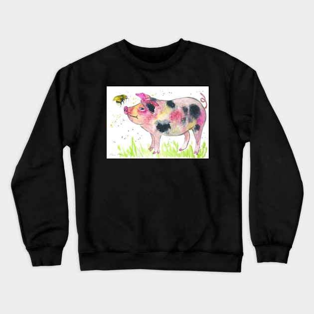 Spotty Pig and a Bumble bee Crewneck Sweatshirt by Casimirasquirkyart